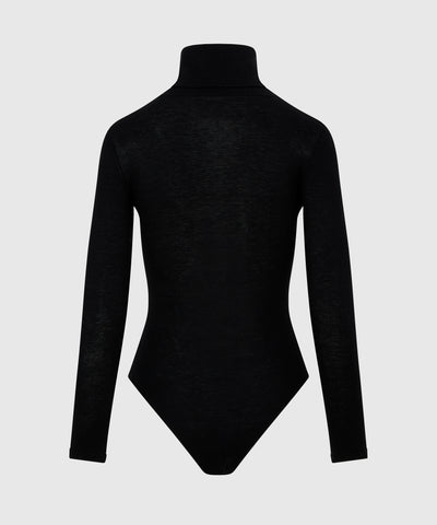 100% Silk and Cashmere Turtleneck Bodysuit - Black