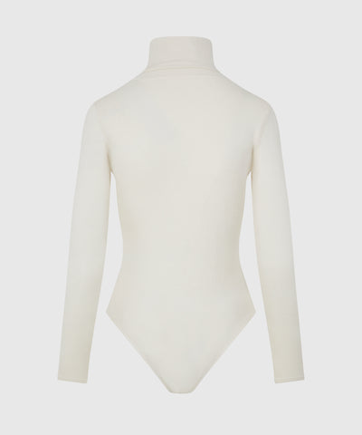 100% Silk and Cashmere Turtleneck Bodysuit - Chalk