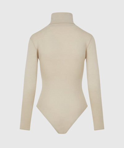 100% Silk and Cashmere Turtleneck Bodysuit - Sand
