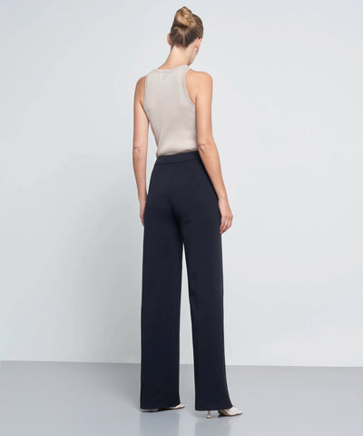 High Waisted Wide Leg Cotton Tailored Trousers With Pockets