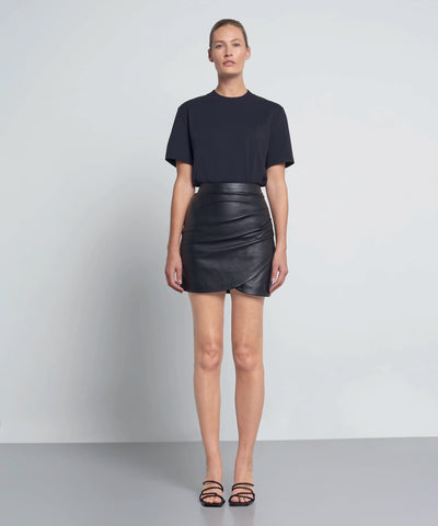 Premium Leather Mini Skirt With Gather Detail