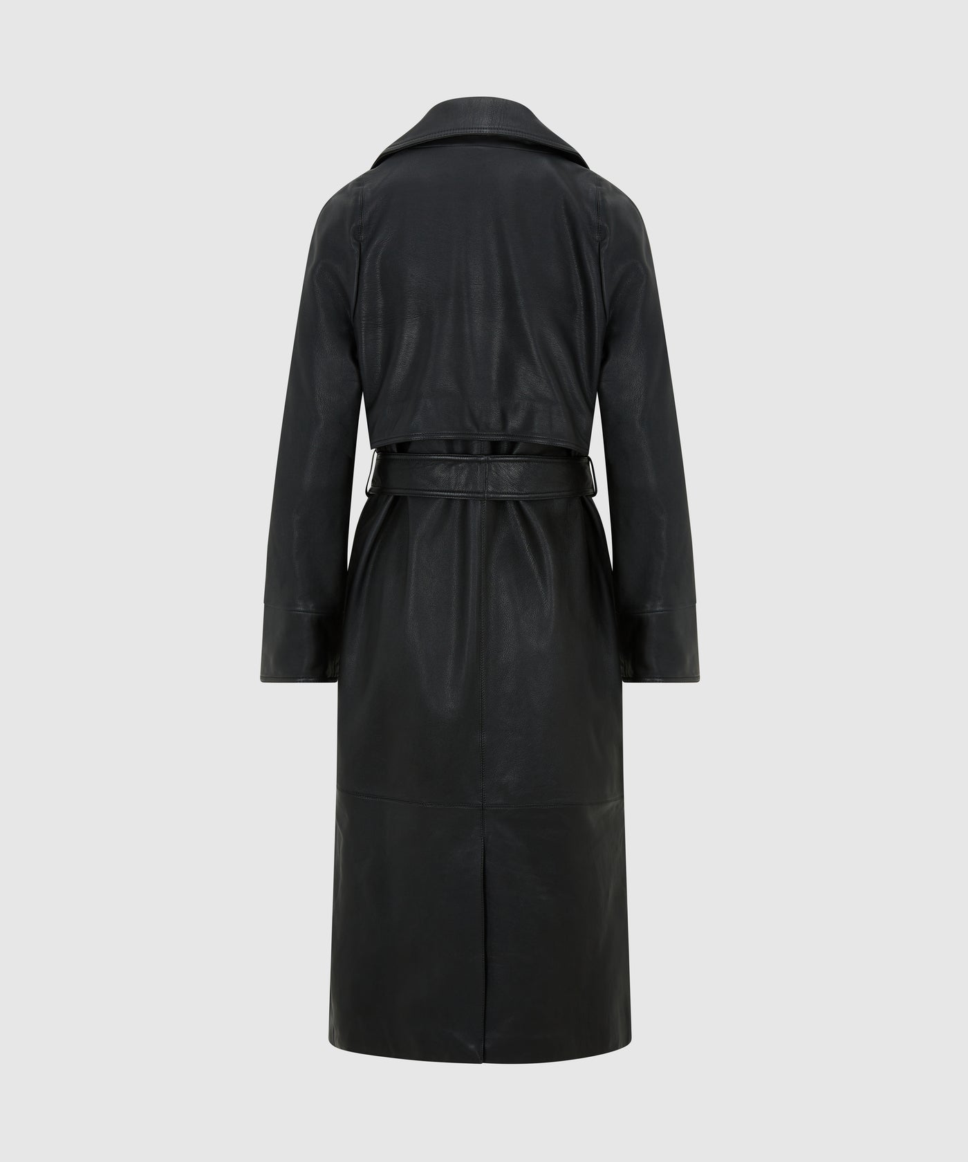 Double-Breasted Premium 100% Leather Trench Coat With Waist Belt